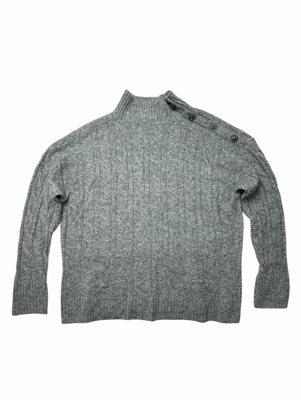 St. John's Bay Light Gray Cable Knit Mock Turtleneck with Shoulder Buttons